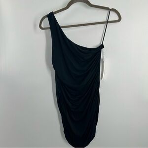 NWT Susana Monaco Black Ruched One Shoulder Mini Dress